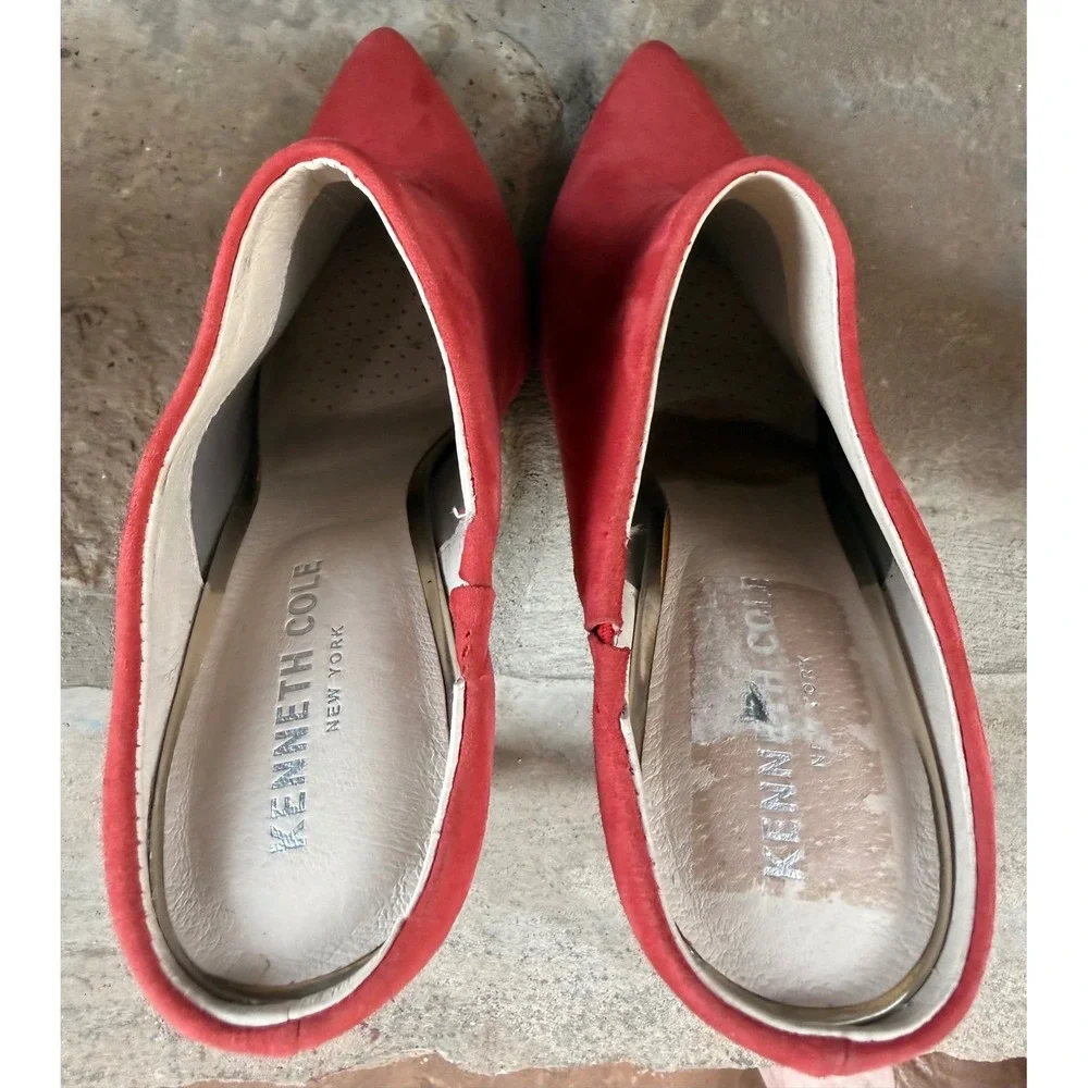 Kenneth Cole Riley Suede Mule Pumps Coral Red Pointed Toe Heels Women's 7.5M R7